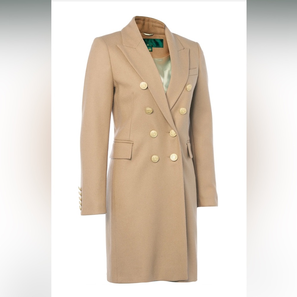 Holland Cooper Knightsbridge Jacket Chic Tan Double-Breasted Women's Coat - Picture 3 of 5